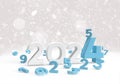 2024 with small blue number as new year math on snow background