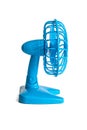 Small blue plastic fan with a propeller on white Royalty Free Stock Photo