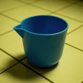 A small blue plastic measuring cup with a pouring spout isolated on white background Royalty Free Stock Photo