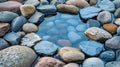 A small blue pool surrounded by rocks and pebbles, AI Royalty Free Stock Photo
