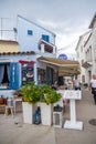 Small blue restaurant on a street corner in the city center, Rovinj, Croatia Royalty Free Stock Photo