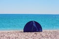 A Small Blue Shade Tent On A White Silica Sand Beach In Whitsundays Australia Royalty Free Stock Photo