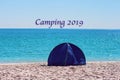 Camping 2019 Text - A Small Blue Shade Tent On A White Silica Sand Beach In Whitsund