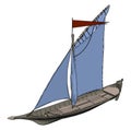 Small blue ship, illustration, vector