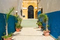 Small blue street in old Town, Medina of Rabat, Morocco. Narrow romantic street between buildings in Moroccan town Royalty Free Stock Photo