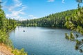 Small boat alone in a Pacific Northwest USA lake