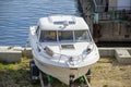 small boat on the bank river walks water recreation yachting