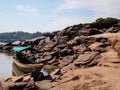 The small boat berth in the Grand Canyon of Thailand Stone mountain at Sam Phan Bok at Ubon Ratchathani,Thailand