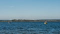 Small boat on blue sea. Relaxing image.