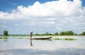 Small boat on the countryside river Royalty Free Stock Photo