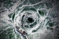 Small boat escape from the horrible whirlpool, top view.