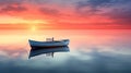 Small Boat Floating on Large Body of Water Royalty Free Stock Photo