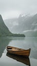 Small boat floating on top of lake