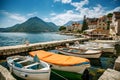 Small boat harbor in old town Perast in Boka Kotor bay