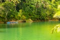 A small boat at jungle green river Loboc at Bohol island of Philippines Royalty Free Stock Photo