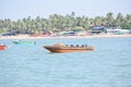 Small boat and landscape view of Anjuna beach,Goa,India.14 December 2020 Royalty Free Stock Photo