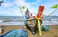 A small boat local fishery group is removing crabs, fish and sea creatures caught from their nets at Jomtien Beach