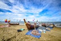 A small boat local fishery group is removing crabs, fish and sea creatures caught from their nets at Jomtien Beach