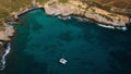 Small boat in the middle of a large body of water Royalty Free Stock Photo