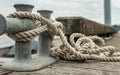 Small Boat Mooring Line Secured to a Metal Cleat Royalty Free Stock Photo