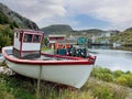 Small boat near the harbor of Quidi Vidi in St John`s Royalty Free Stock Photo