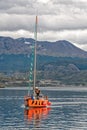 Small boat sailing in Beagle Channel - Tierra del Fuego - Argentina Royalty Free Stock Photo