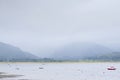 Small boat scene in sea water for tranquility calm peace and mindfulness Royalty Free Stock Photo