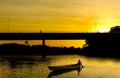 Small boat at sunset