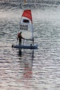 Small boat on water of Lake Te Anau, New Zealand