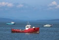 Small boats anchored in Morecambe Bay high tide Royalty Free Stock Photo