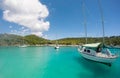 Small boats bringing tourists at Honeymoon Beach on St John - US Virgin Islands, 2019