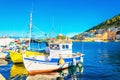 Small boats in Greek port on Island, Greece Royalty Free Stock Photo