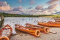 Small boats at Lake Windermere in the Lake District in England