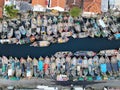 Drone shot small boats lined up in the fishing village Royalty Free Stock Photo