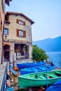 Small boatyard on the bank of Lake Lugano in Gandria, Switzerland