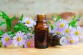 Small bottles of essential aroma oil herbal extract, tincture, infusion Royalty Free Stock Photo