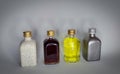 Small bottles with liquor and alcohol of different flavors, drink