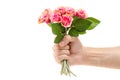 Small bouquet of flowers in male hands isolated Royalty Free Stock Photo