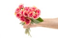 Small bouquet of flowers in male hands isolated Royalty Free Stock Photo