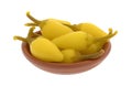 Small bowl filled with hot yellow chili peppers