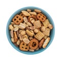 Small bowl filled with peanut snack mix