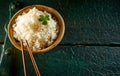 Small Bowl of White Rice with Chopsticks on Table Royalty Free Stock Photo