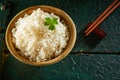 Small Bowl of White Rice with Chopsticks on Table Royalty Free Stock Photo