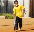 Small Boy Boy Playing with Wheel Royalty Free Stock Photo