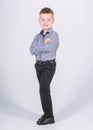 Small boy with business look. little boss. Ceo direstor. Business owner. confident child with business start up. Modern Royalty Free Stock Photo