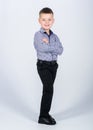 Small boy with business look. little boss. Ceo direstor. Business owner. confident child with business start up. Modern Royalty Free Stock Photo