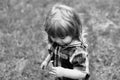 Happy small boy on green grass Royalty Free Stock Photo