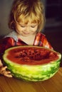 Small boy eating red watermelon Royalty Free Stock Photo