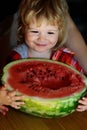 Small boy eating red watermelon Royalty Free Stock Photo