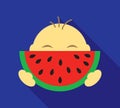 Small boy eating slice of watermelon in vector Royalty Free Stock Photo